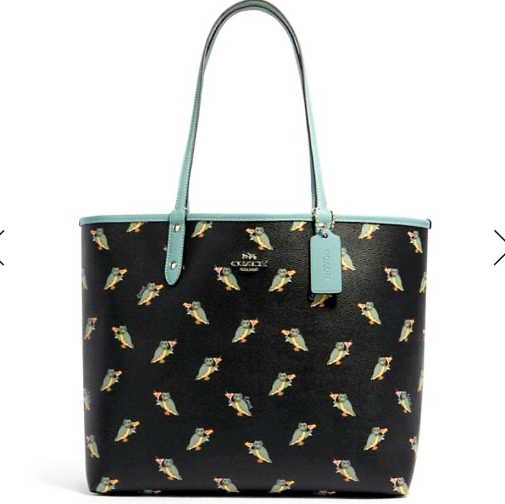 COACH F80235 PARTY OWL PRINT REVERSIBLE CITY TOTE